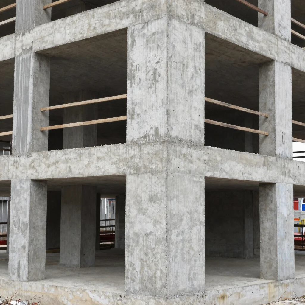 Close detail photograph of exposed concrete finish and formwork joints on a building site, natural daylight, realistic s